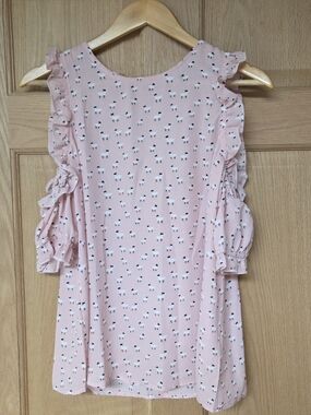 Sweet Rain Small Pink Short Sleeve‎ Ruffle Blouse New